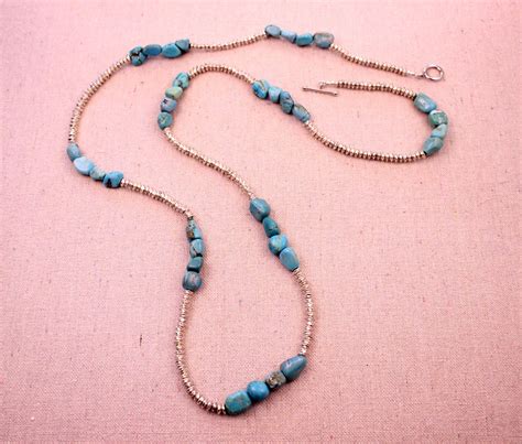 genuine turquoise and silver necklace turquoise jewelry long beaded necklace gemstone jewelry