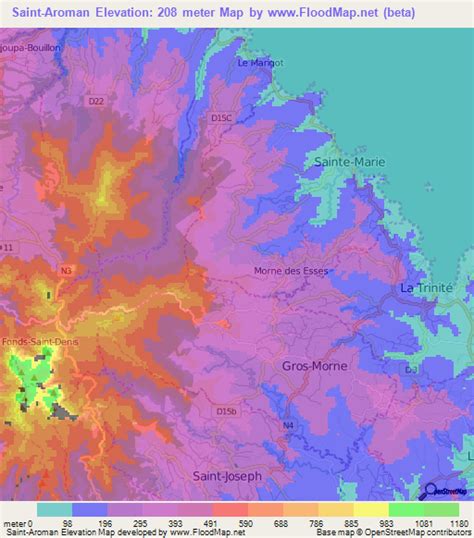 Elevation Of Saint Aroman Martinique Elevation Map Topography Contour