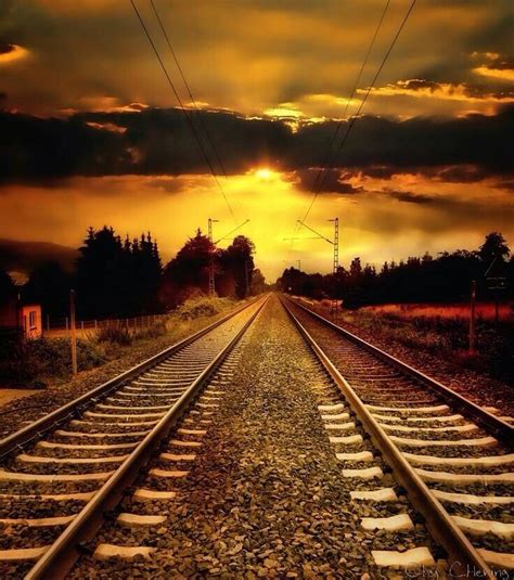 Sunset Train Tracks Scenic Scenery