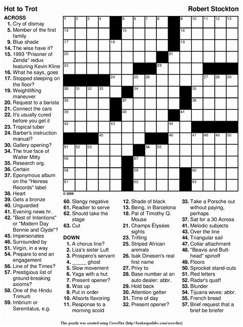 Free Printable Daily Crossword Puzzles October Printable