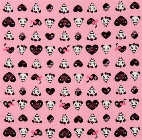 Pink Kawaii Panda Fabric With Black Hearts Japan Animal Fabric