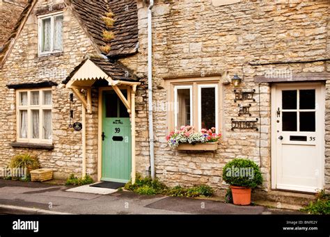 Typical Quaint Cotswold Stone Cottages In Sherston Village Wiltshire