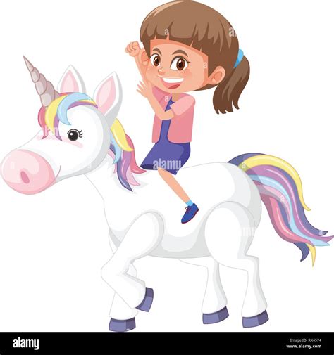 Girl Riding A Unicorn Illustration Stock Vector Image And Art Alamy