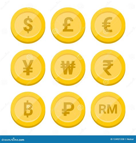World Currency Symbol And Coin Set Vector Stock Vector Illustration