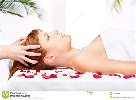Woman On Head Massage Treatment In Salon Stock Image Image Of Care