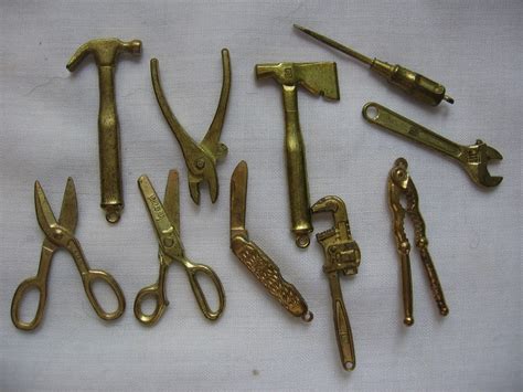 Vintage Miniature Brass Tools Scissors Jackknife Screwdriver