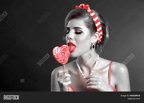 Woman Eating Lollipops Image Photo Free Trial Bigstock