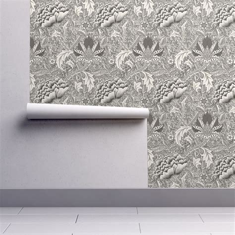 William Morris Windrush Gray Wallpaper Spoonflower William Morris