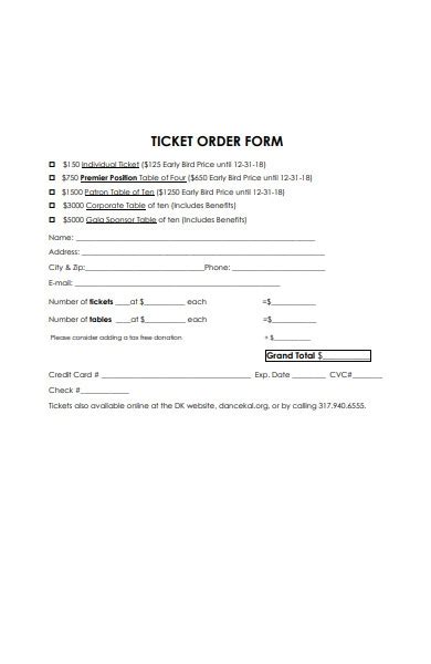 Free 31 Ticket Order Forms In Pdf Ms Word Excel