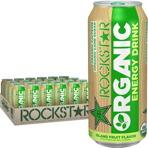 24 Cans Rockstar Organic Energy Drink Island Fruit Flavor 16 Fl Oz