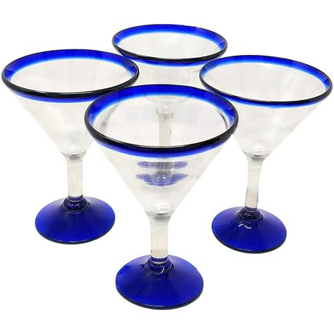 Vintage Hand Blown Blue Margarita Glasses Set Of 2 Drink And Barware Home And Living Pe
