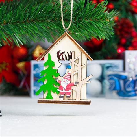 New 1pcs Christmas Santa Claussnowman Wooden Pendants Ornaments House