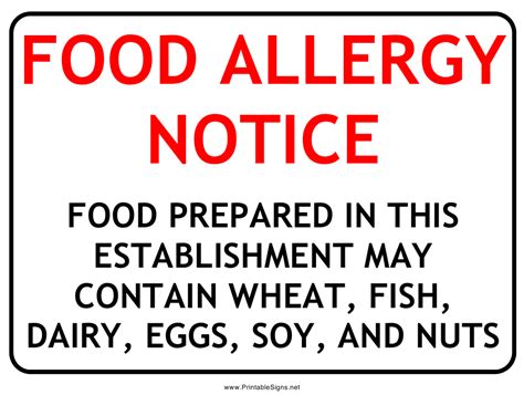 Food Allergy Notice Warning Sign Template Download Printable Pdf