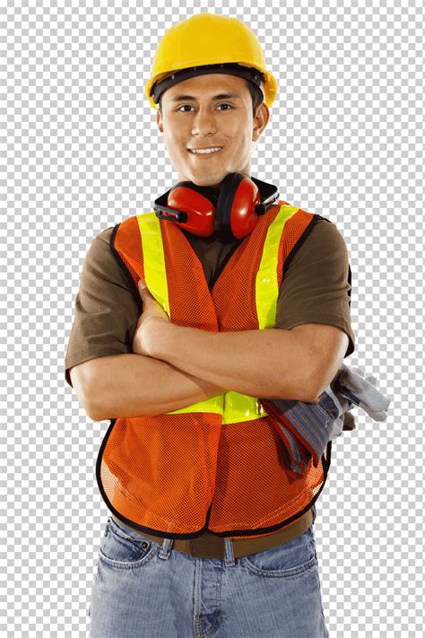 Hombre Vestido Con Casco Amarillo Y Chaleco Naranja Hi Vis Przemyskaw