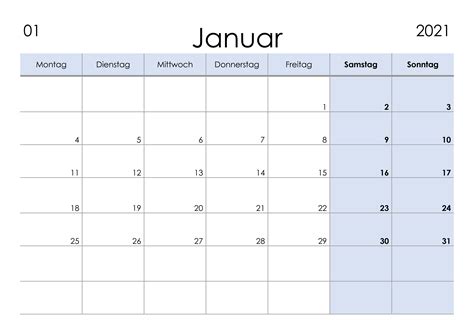Kalender Januar 2021 Kleine Ziffern Im Querformat Kalendersu