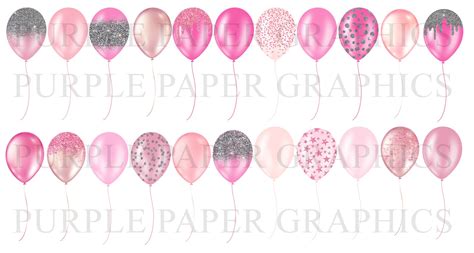 Pink Glitter Balloons Clipart Pink And Silver Glitter Sparkle Etsy Uk