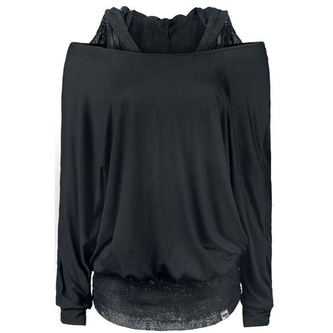 Black Premium By Emp Long Sleeved Shirt Hooded Bat Double Layer Buy Now At Emp More Basics