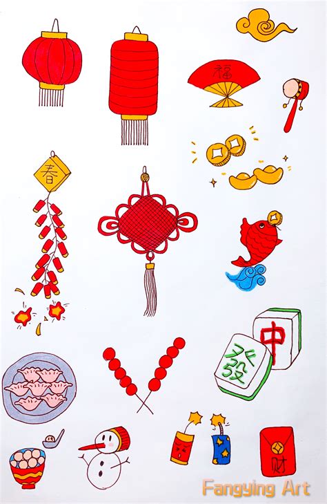 Chinese New Year Doodle Spring Festival Drawings New Years