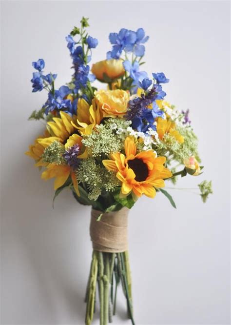 A Bouquet Of Sunflowers Blue And Yellow Flowers