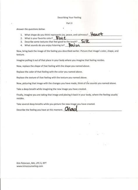 Describing Your Feeling Printable Guided Imagery Worksheet Guided Dbt Worksheets