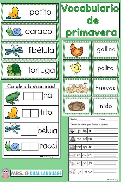 La Primavera Spring Vocabulary Cards Writing Center Word Wall In