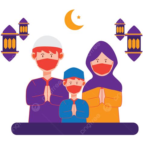 Topeng Ramadhan Dengan Ilustrasi Datar Keluarga Ramadan Topeng