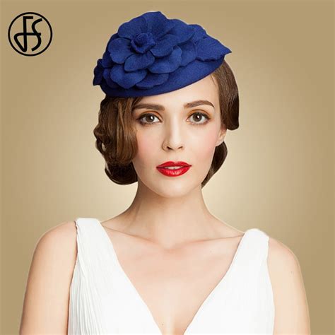 Fs Royal Blue Weddings Hats For Women Elegant Fascinator Black Hat Wool Fedora Flower Church