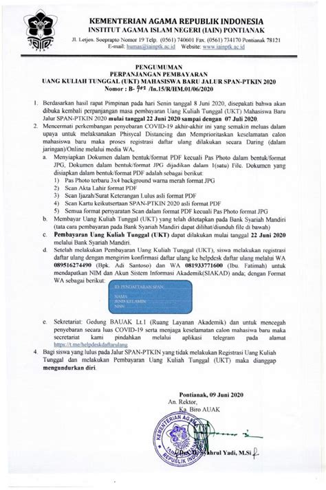 Rabu, 24 maret 2021 08:45 wib. Pengumuman Perpanjangan Pembayaran Uang Kuliah Tunggal ...