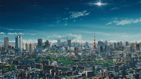 Wallpaper Anime Landscape Urban Sky Clouds City Tokyo Tower