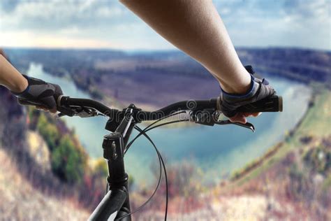 Hands In Gloves Holding Handlebar Of A Bicycle Stock Image Image Of