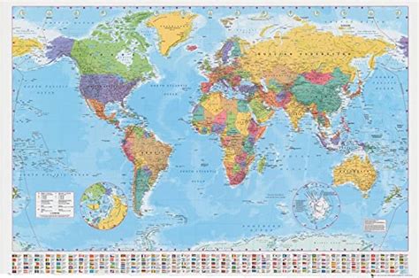 Large Map Of The World Poster 61x91cm With Country Flags
