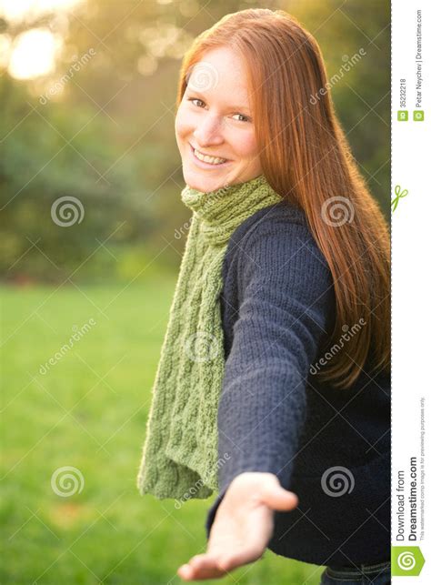 Come With Me Woman Giving A Hand Royalty Free Stock Photos Image