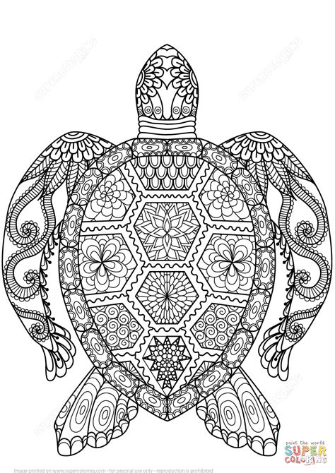 Gambar Turtle Zentangle Coloring Page Free Printable Pages Click Cute