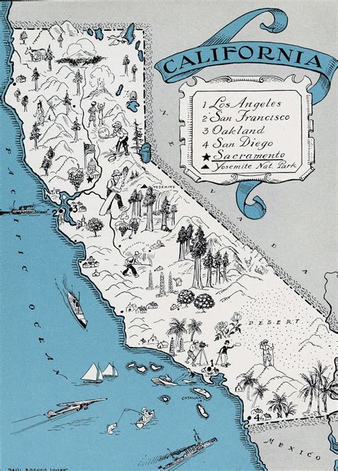 Illustrated Tourist Map Of California State California State