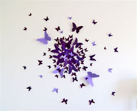 3d Butterfly Wall Art Decal Set Of 70 In Purple Paper Etsy 3d