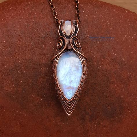 Rainbow Moonstone Necklace Wire Wrapped Copper Moonstone Pendant One Of