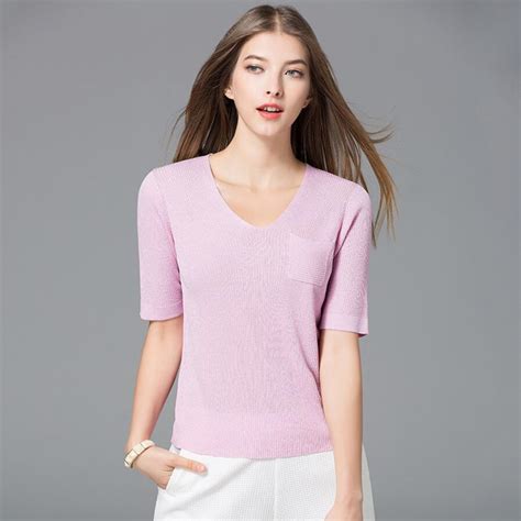 free shipping mlkl new summer fashion tops women v neck short sleeve solid color pocket slim ice
