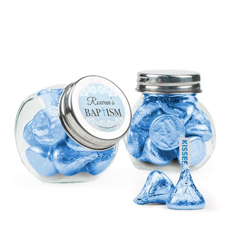 Personalized Baptism Favor Assembled Mini Side Jar With Hersheys Kisses