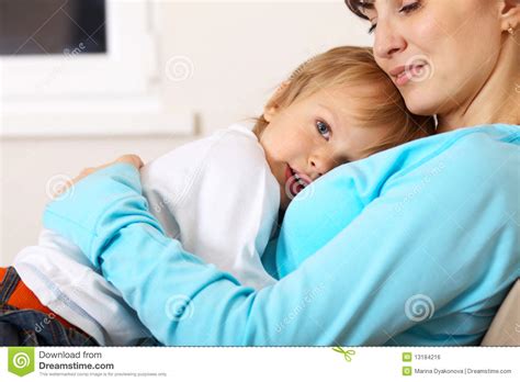 Mother Hugging Her Little Son Stock Photo Image Of
