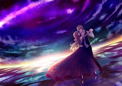 Free anime couple wallpapers and anime couple backgrounds for your computer desktop. Download 2481x1754 Anime Couple, Dancing, Stars, Sky, Romance, Dress Wallpapers - WallpaperMaiden