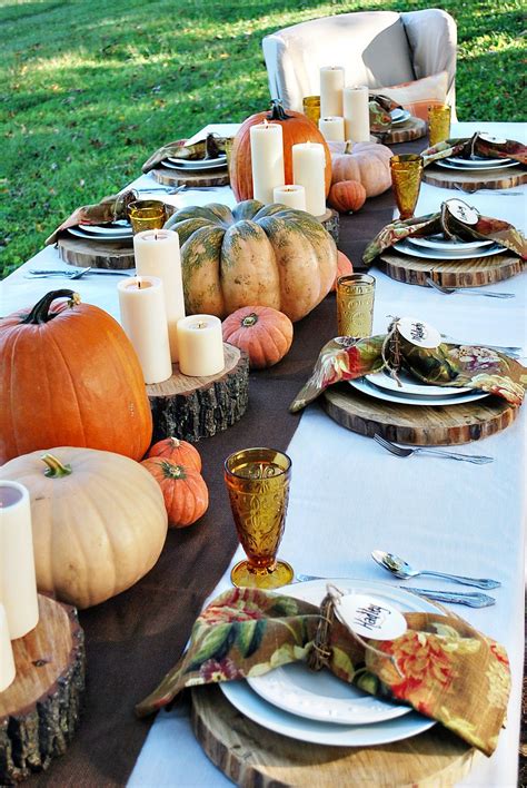 Easy to make gold patterned table runner for thanksgiving dinner. 15 Outdoor Thanksgiving Table Settings for Dining Alfresco
