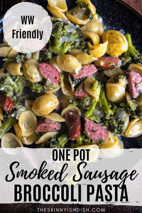 I was hungry for pasta and the sausage was on sale when i had gone to the store, huh so was the tomatoes! One Pot Smoked Sausage Broccoli Pasta - The Skinnyish Dish