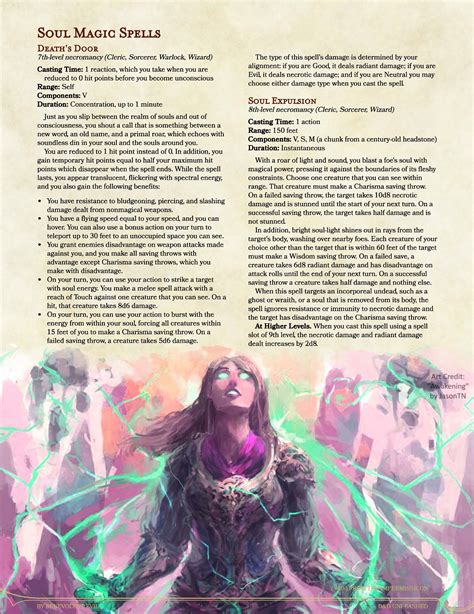 New Spells Soul Magic — Dnd Unleashed A Homebrew Expansion For 5th