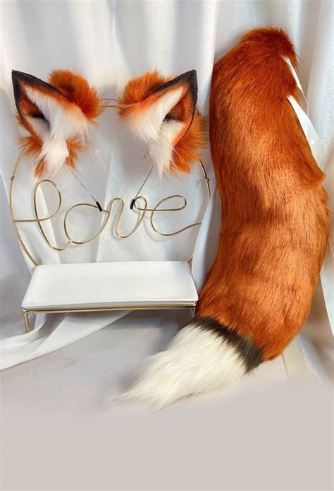 Original Red Fox Ears Headband And Tail Kc Set Handmade Faux Fur