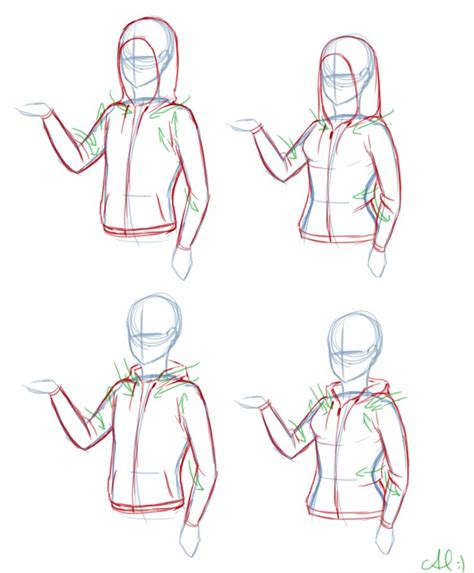 Draw a long curved line extending downward from one side of the hood. Hoodie Reference | Art References: Clothing | Pinterest