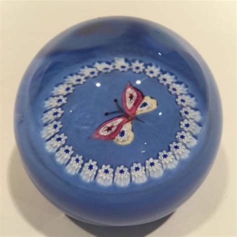 Rare Caithness Art Glass Paperweight Butterfly With Millefiori Garland The Paperweight Collection