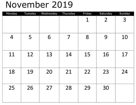 Free Calendar Template November 2019 | Calendar template, November printable calendar, November ...