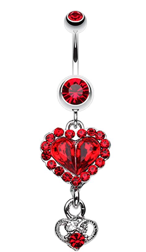 Crystal Heart In Heart Belly Button Ring Belly Button Piercing Jewelry Belly Button Rings