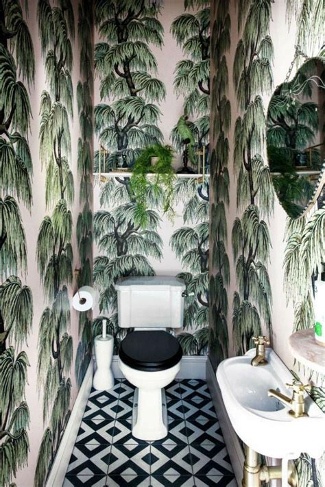 Botanical Bathroom Bathroom Wallpaper Tropical Bathroom Small