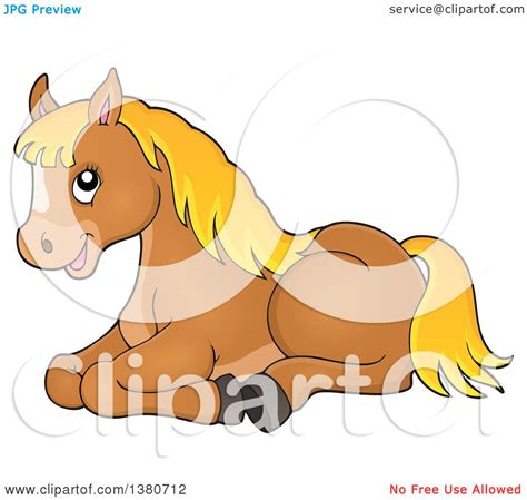 Clipart Of A Cute Brown And Blond Pony Resting Royalty